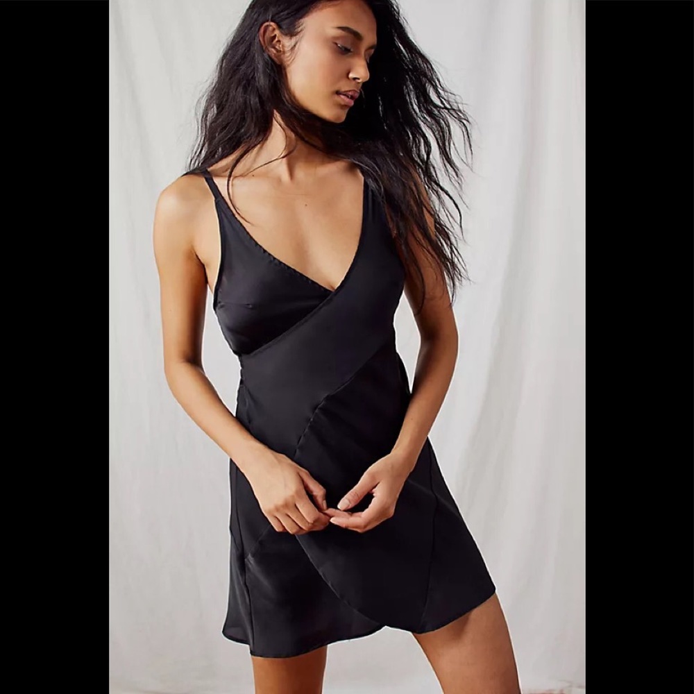 Free People New W Tags Deep V Silky Wrap Style Adjustable Dress Multiple Sizes - Picture 1 of 3